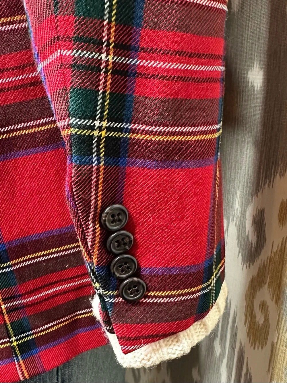 Polo Ralph Lauren Made in Italy Virgin Wool Red Tartan Plaid Blazer 40L